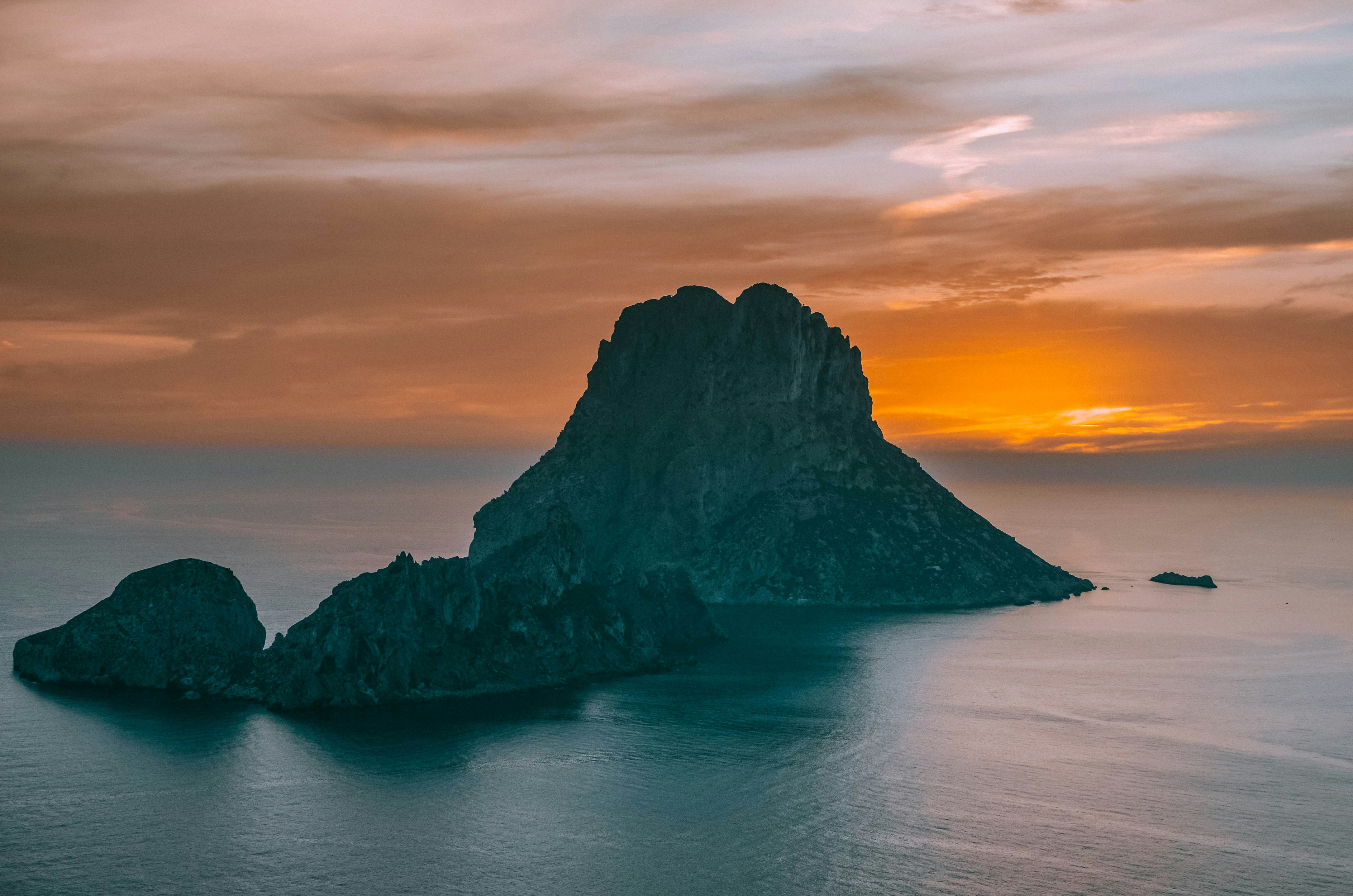 Es Vedrà iconic rock at sunset, Ibiza