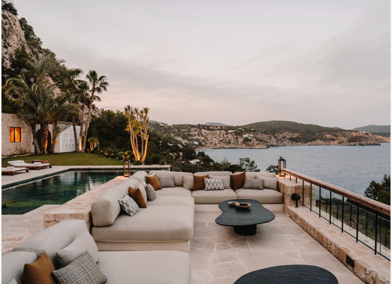 Villa terrace lounge at dusk, Ibiza